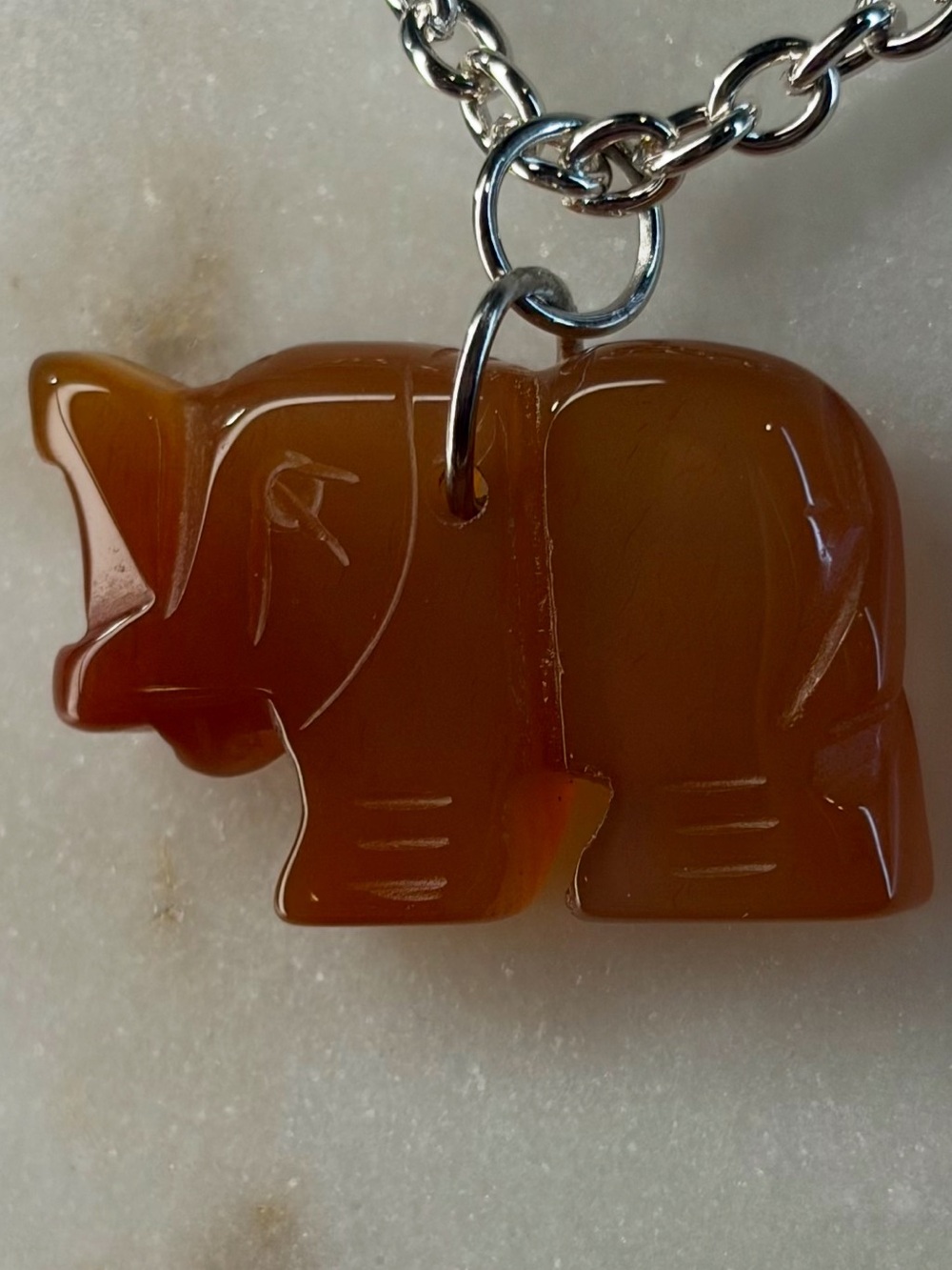 Carnelian Elephant Hand-Carved Pendant Necklace